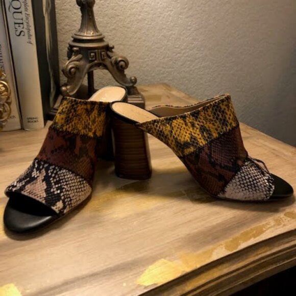 New GIBSON & LATIMER Mya Multi-color Snake Patchwork Open-toe Heeled Mules 9.5 - Picture 4 of 7